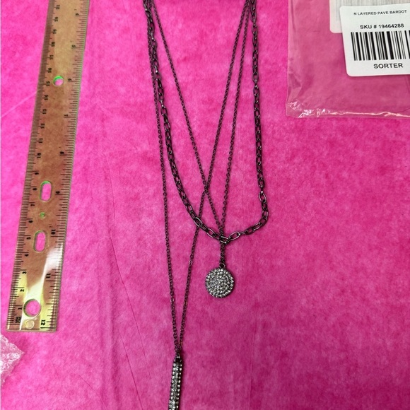 NWT 3-piece layered Pave Bordat dark gray necklaces with gems - Picture 2 of 4